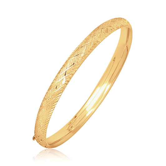 14k Gold Diamond Carved Bangle (6.00 mm)