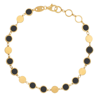 14k Gold Onyx Geometric Mirror Gem Chain Bracelet (5.00 mm)