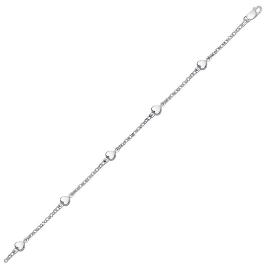 14k White Gold Anklet w/Puffed Heart Design