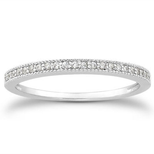 14k White Gold Diamond Micro Pave Diamond Milgrain Wedding Band