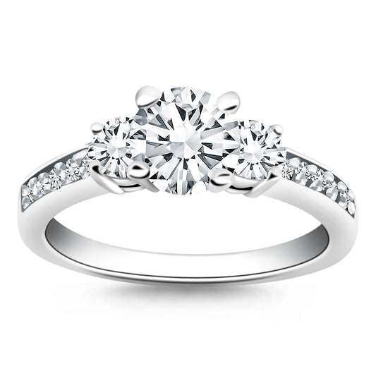 14k White Gold Three Stone Engagement Ring w/Diamond Band