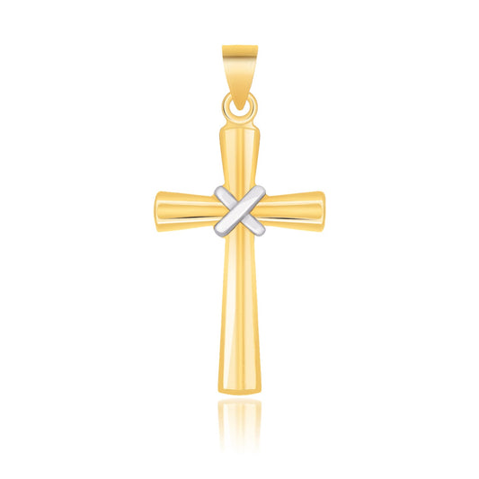 14k Two-Tone Gold Cross Pendant w/Center X Design