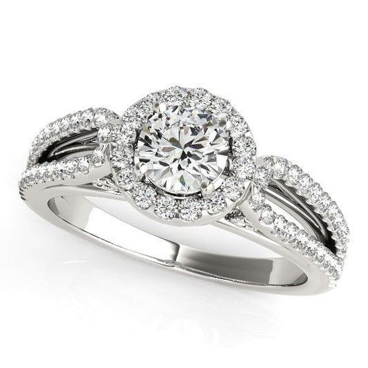 14k White Gold Diamond Engagement Ring w/Teardrop Split Shank (7/8 cttw)