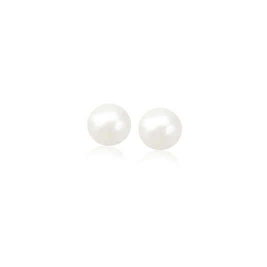 14k Gold Freshwater Cultured White Pearl Stud Earrings (5mm)