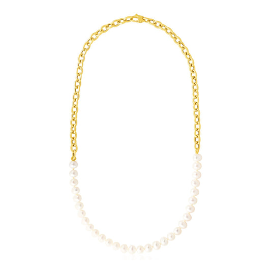 14k Gold Oval Chain Necklace w/Pearls