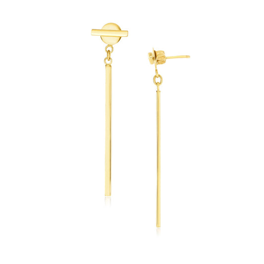 14k Gold Modern Disc & Bar Drop Earrings