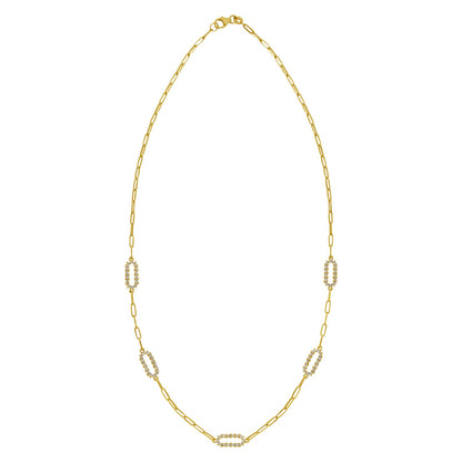 14K Yellow Gold Diamon Oro Paperclip Necklace