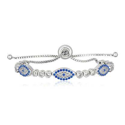 Sterling Silver Adjustable Enameled Evil Eye Bracelet w/Cubic Zirconia's (6.50 mm)