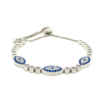 Sterling Silver Adjustable Enameled Evil Eye Bracelet w/Cubic Zirconia's (6.50 mm)