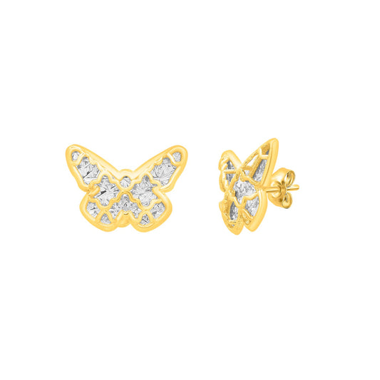 Checkered Butterfly Earrings in 14K Gold