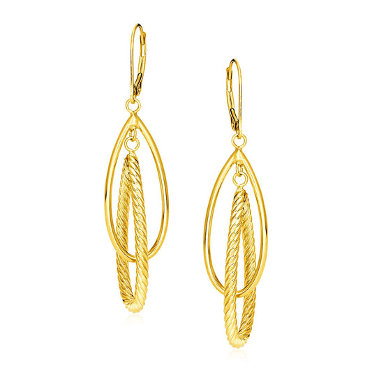 14k Gold Earrings w/Shiny & Textured Teardrop Dangles