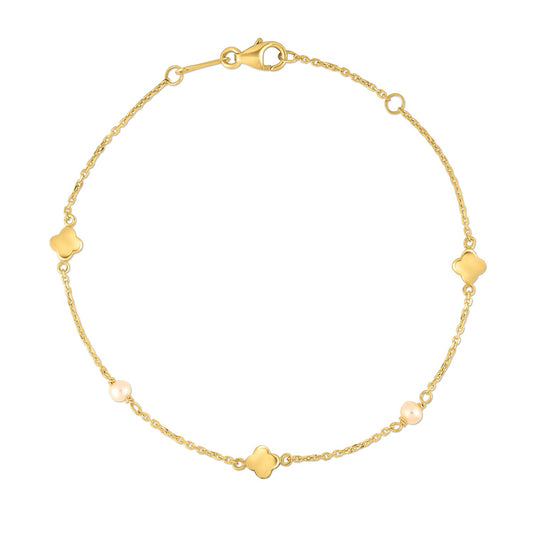 14k Gold Clover Bracelet w/Pearls