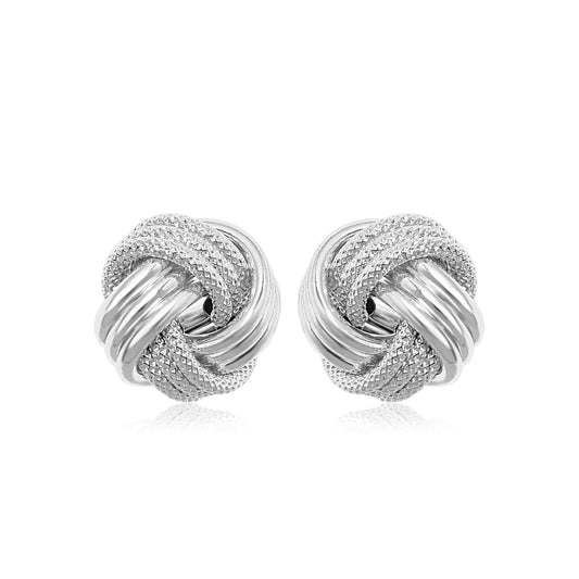 14k White Gold Love Knot w/Ridge Texture Earrings