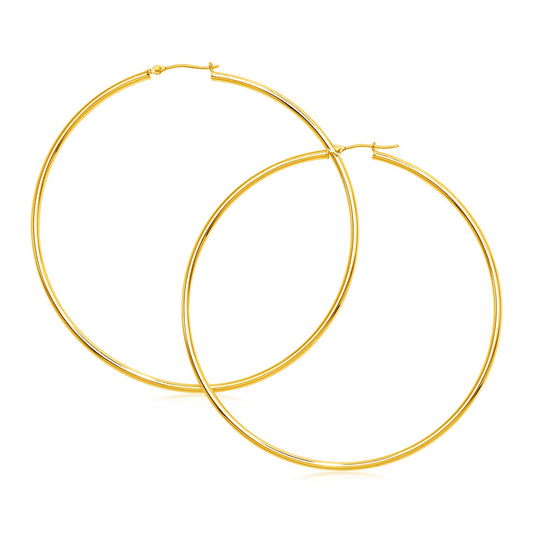 14k Gold Large Polished Hoop Earrings(2x70mm)