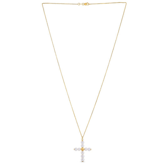 14k Gold Pearl Cross Pendant