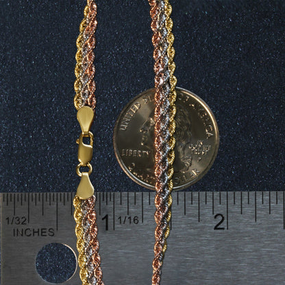 10k Gold Tri-Toned Multi-Strand Rope Chain Bracelet