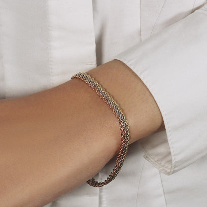 10k Gold Tri-Toned Multi-Strand Rope Chain Bracelet