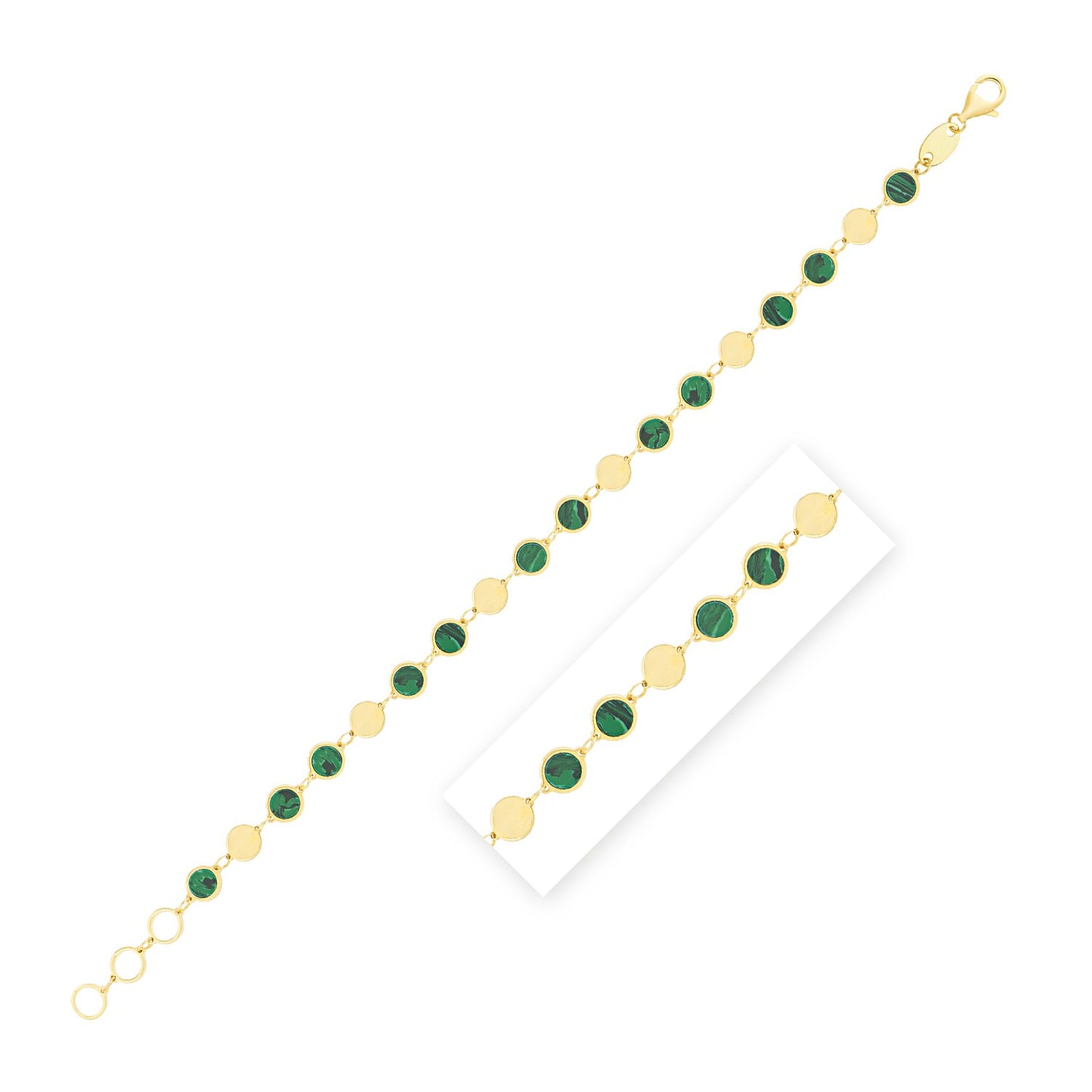 14k Gold Malachite Geometric Mirror Gem Chain Bracelet (5.00 mm)