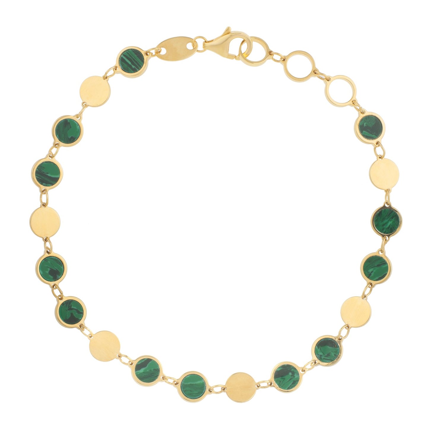 14k Gold Malachite Geometric Mirror Gem Chain Bracelet (5.00 mm)
