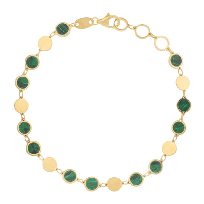 14k Gold Malachite Geometric Mirror Gem Chain Bracelet (5.00 mm)
