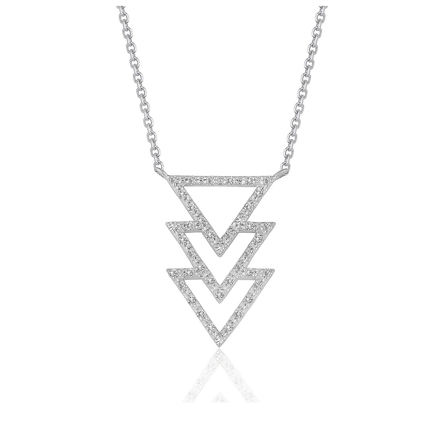 Triple Triangle Pendant w/Diamonds in 14k White Gold (1/5 cttw)