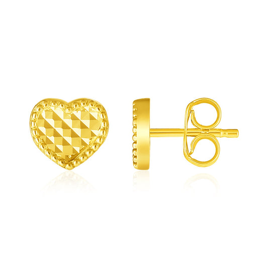 14k Gold Textured Heart Post Earrings
