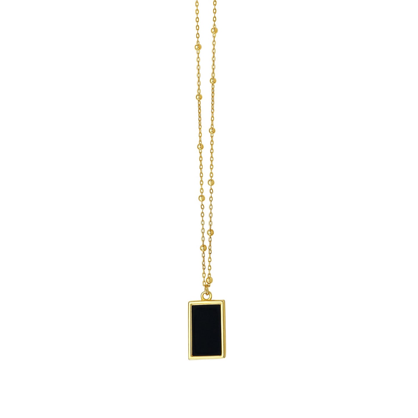 14K Gold Onyx Geometric Rectangle Necklace