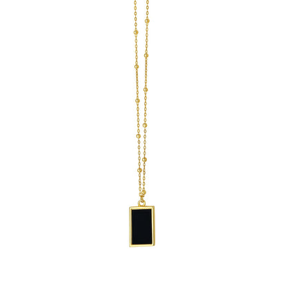 14K Gold Onyx Geometric Rectangle Necklace