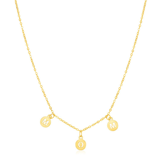 14k Gold Mom Necklace w/Circle Drops