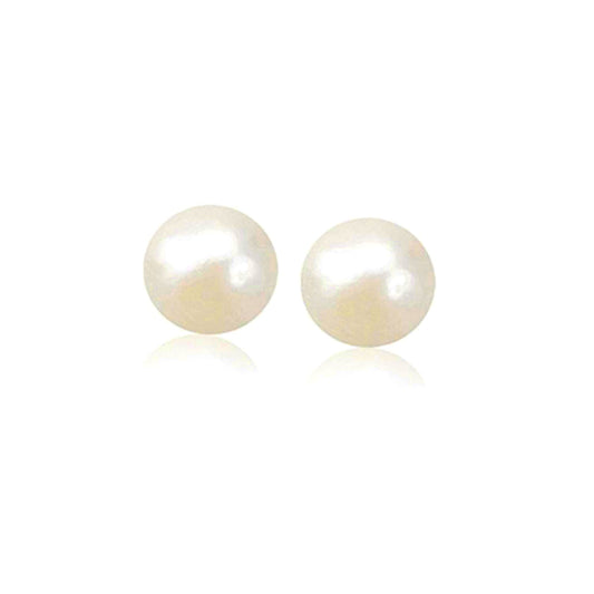 14k Gold Freshwater Cultured White Pearl Stud Earrings (7mm)