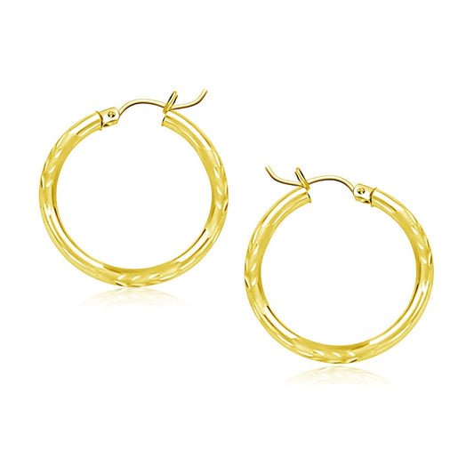 10k Gold Diamond Cut Hoop Earrings 3mm