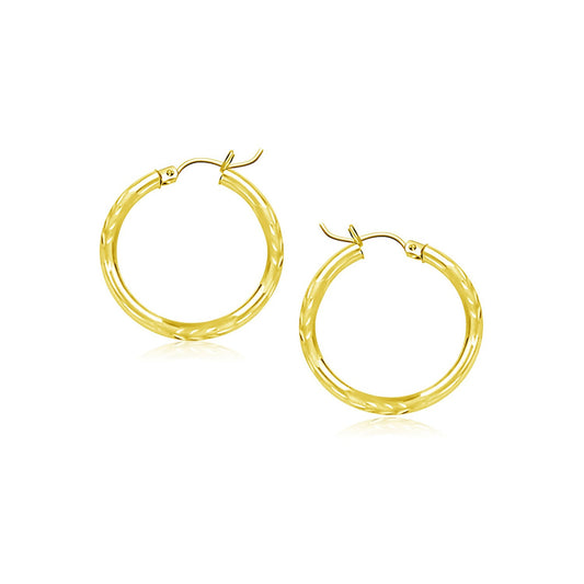 10k Gold Diamond Cut Hoop Earrings 2mm