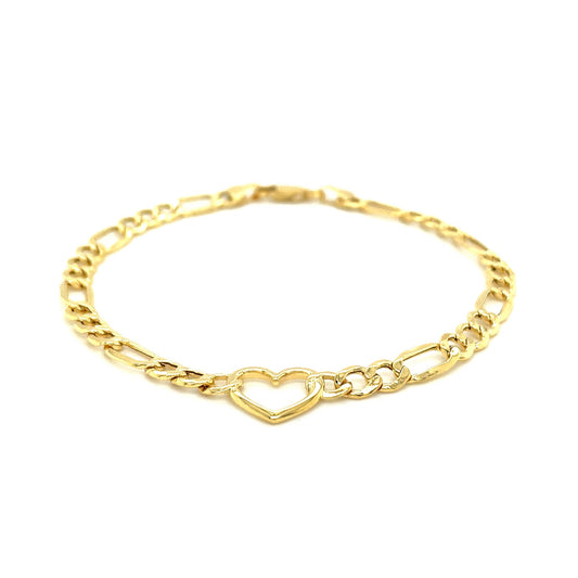 14k Gold Figaro Chain Bracelet w/Heart