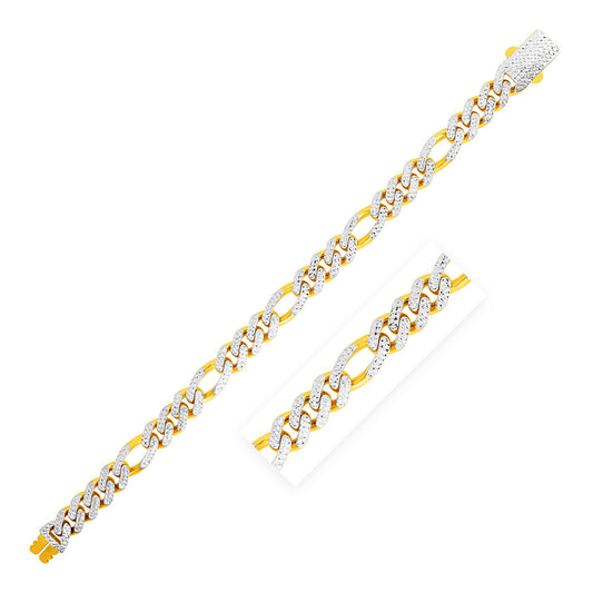 14k Gold White Pave High Polish Modern Lite Figaro Bracelet (9.50 mm)