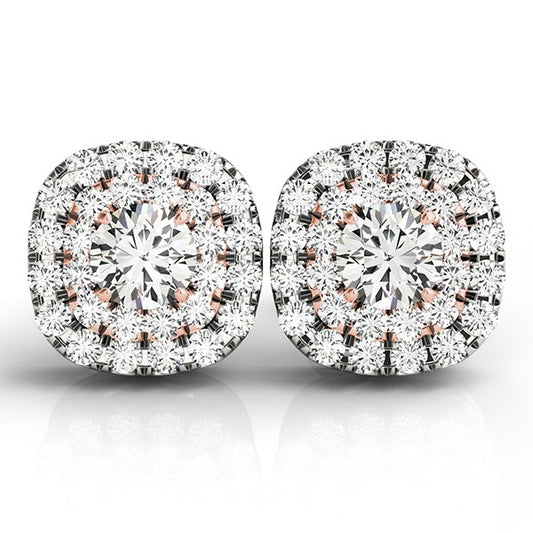 14k White & Rose Gold Cushion Halo Diamond Earrings (3/4 cttw)