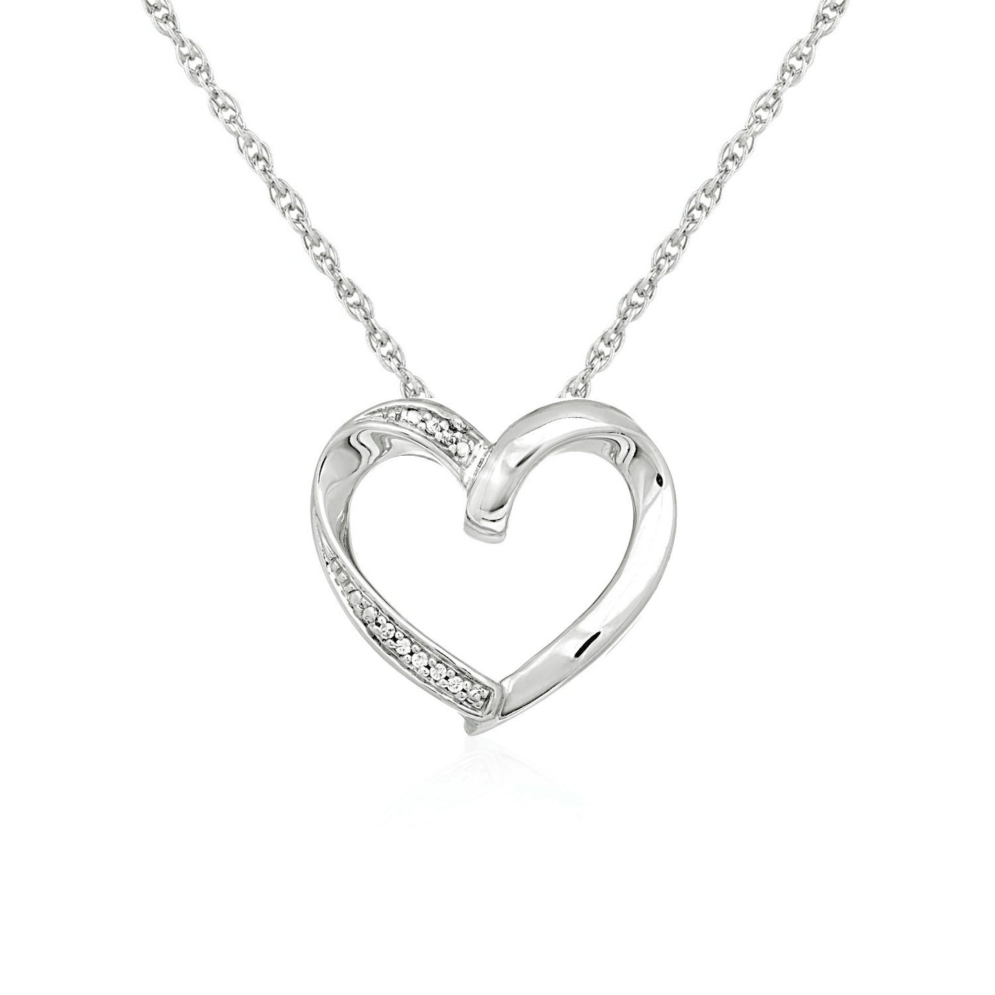 Open Heart Pendant w/Diamonds in Sterling Silver