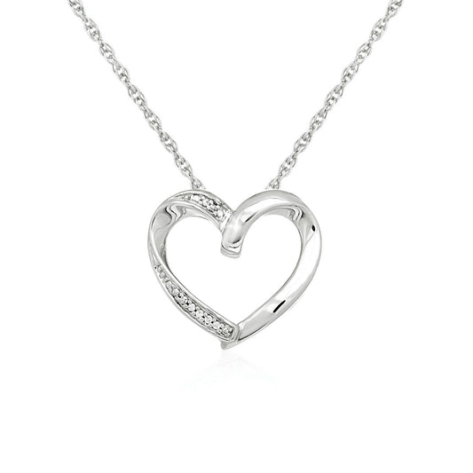 Open Heart Pendant w/Diamonds in Sterling Silver