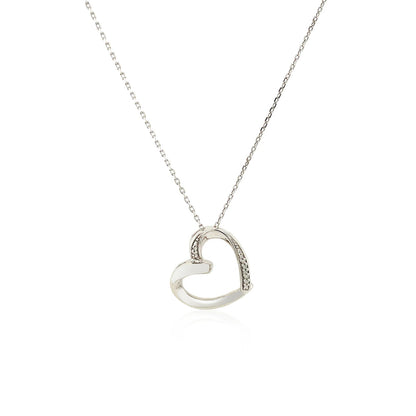 Open Heart Pendant w/Diamonds in Sterling Silver