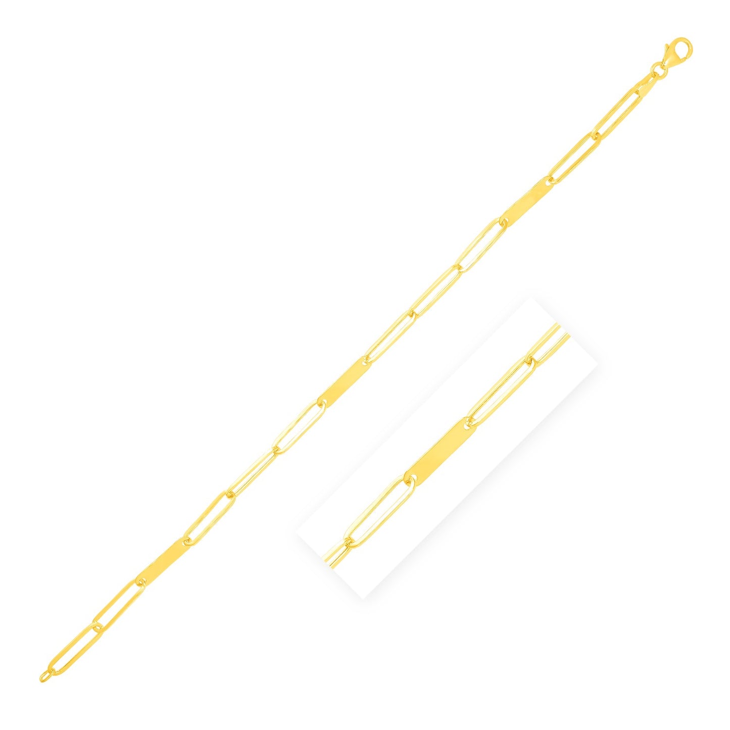 14k Gold 7 inch Alternating Paperclip Chain Link and Gold Bar Bracelet (3.60 mm)
