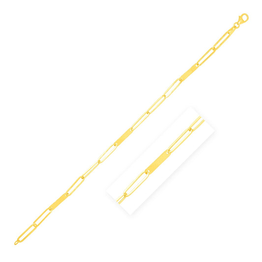 14k Gold 7 inch Alternating Paperclip Chain Link and Gold Bar Bracelet (3.60 mm)