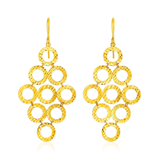 14k Gold Earrings w/Textured Open Circle Motifs