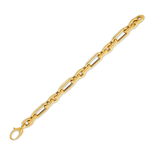 14k Gold Italian Alternating Paperclip Oval Links Bracelet