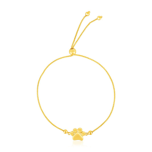 14k Gold Adjustable Paw Print Bracelet