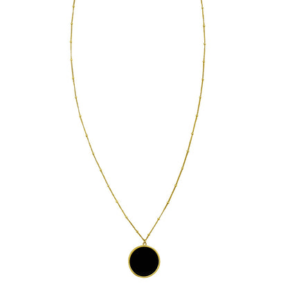 14K Yellow Gold Onyx Inlay Circle Necklace