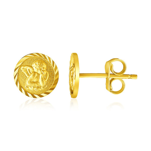 14k Gold Round Angel Post Earrings