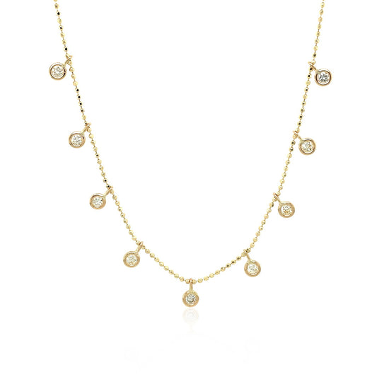 14k Gold Necklace w/Round Diamond Charms ( 0.49 cttw)