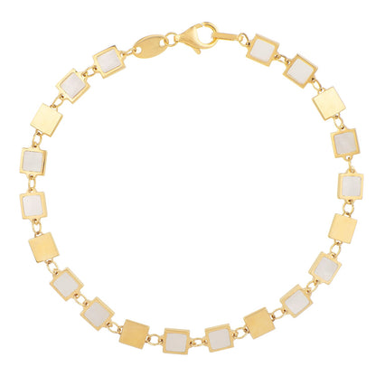 14k Gold MOP Geometric Mirror Gem Chain Bracelet (5.00 mm)