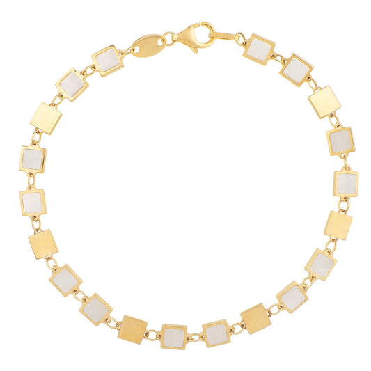 14k Gold MOP Geometric Mirror Gem Chain Bracelet (5.00 mm)