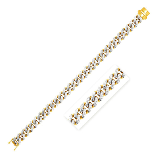14k Two Tone Gold Curb Chain Bracelet w/White Pave