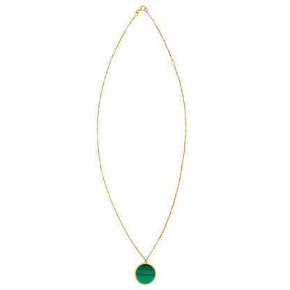 14K Yellow Gold Malachite Inlay Circle Necklace